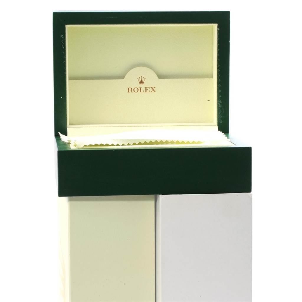The image shows an open Rolex Daytona 116509 Men's White Gold Black Dial 116509 Men's White Gold Black Dial watch box, highlighting the interior and brand logo.