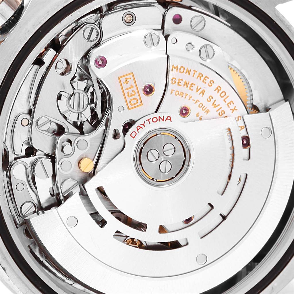 The image shows a close-up view of the movement mechanism of a Rolex Daytona 116509 Men's White Gold Black Dial 116509 Men's White Gold Black Dial watch.