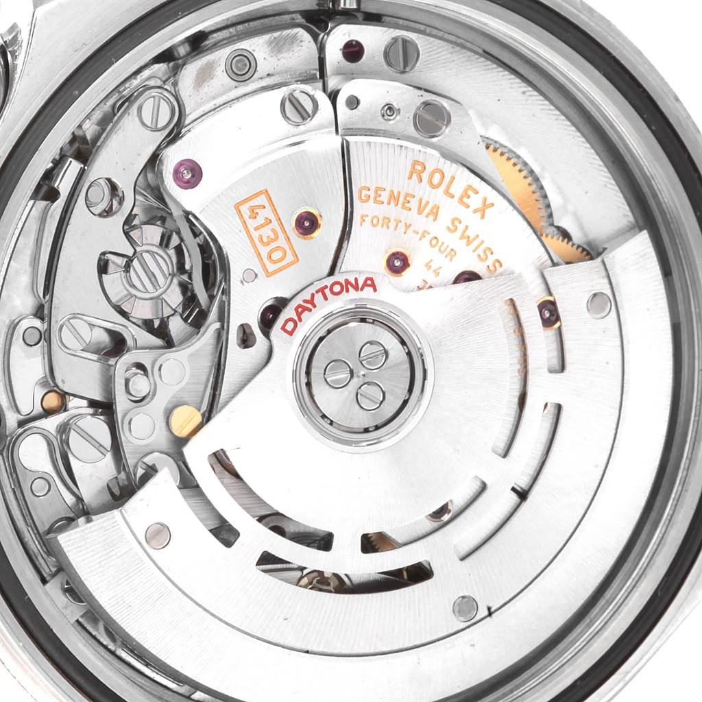 This image shows a close-up of the Rolex Daytona 116520 Men's Stainless Steel White Dial 116520 Men's Stainless Steel White Dial movement mechanism.