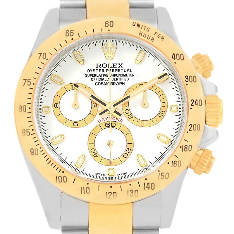 Rolex Daytona Steel Yellow Gold White Dial Automatic Mens Watch 116523 SwissWatchExpo