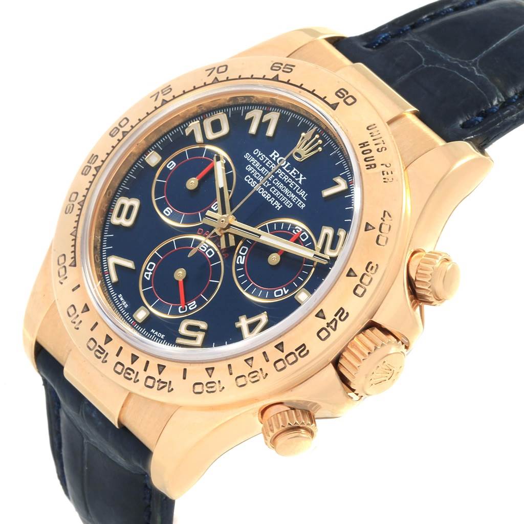 Rolex Cosmograph Daytona Yellow Gold Blue Dial Mens Watch 116518 ...