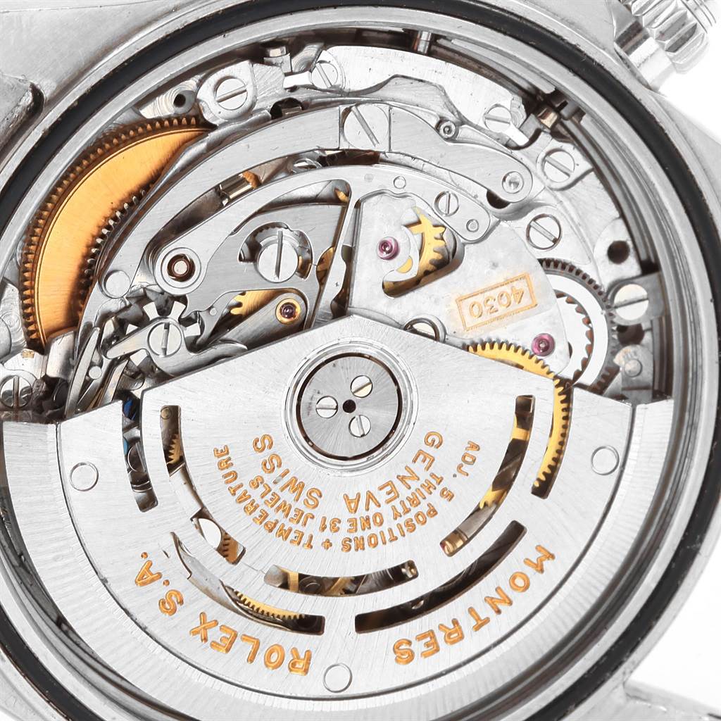 This image shows the intricate internal mechanism of a Rolex Daytona 16520 Men's Stainless Steel White Dial 16520 Men's Stainless Steel White Dial watch from a rear, close-up angle.