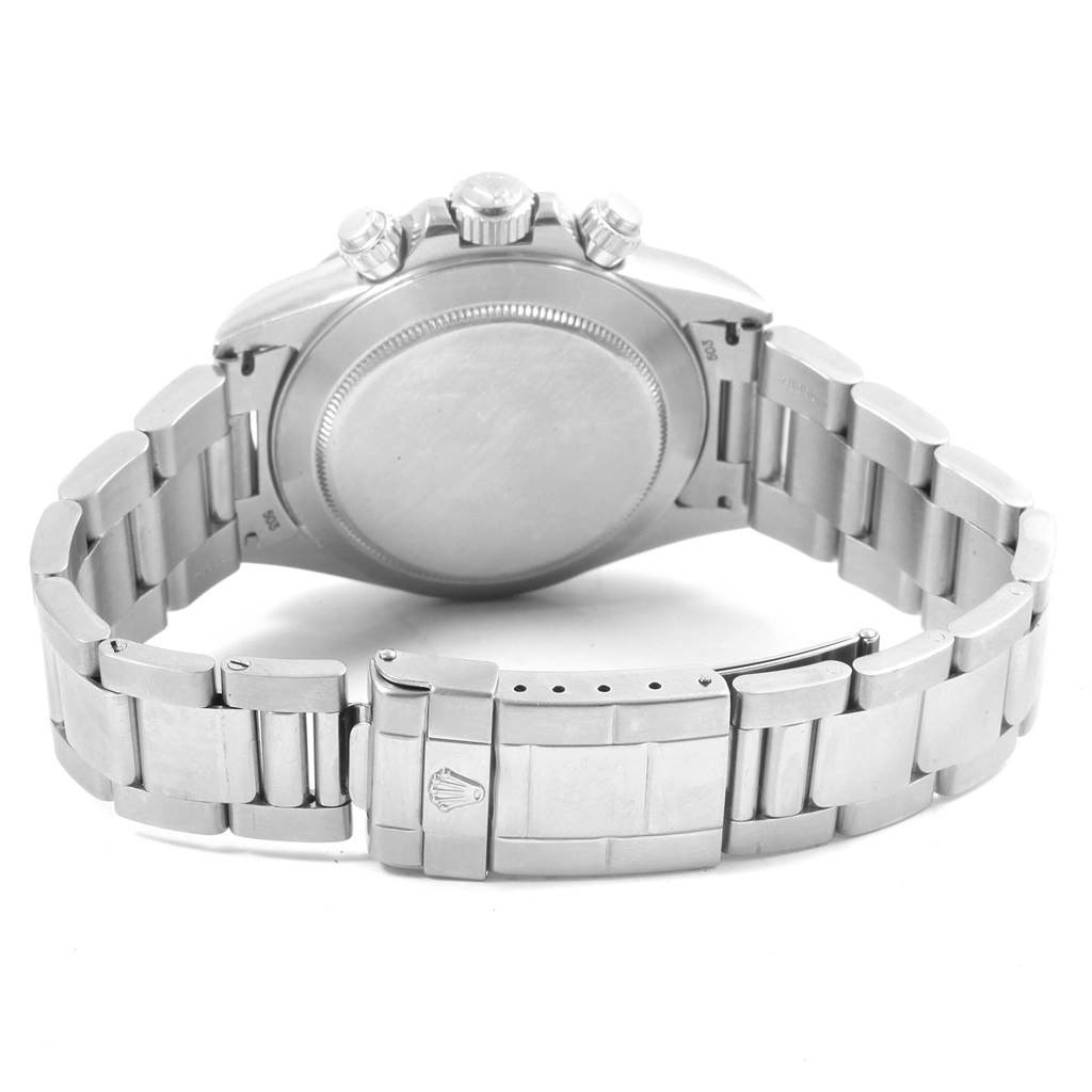 The image shows the back case and bracelet of a Rolex Daytona 16520 Men's Stainless Steel White Dial 16520 Men's Stainless Steel White Dial watch from a rear angle.