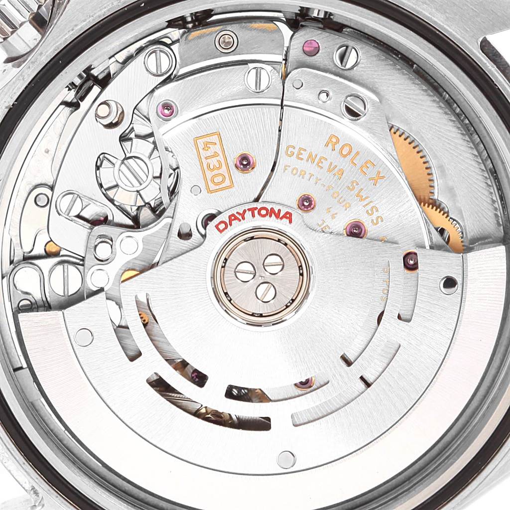 This image shows the movement mechanism of a Rolex Daytona 116520 Men's Stainless Steel Black Dial 116520 Men's Stainless Steel Black Dial watch from a close-up view.