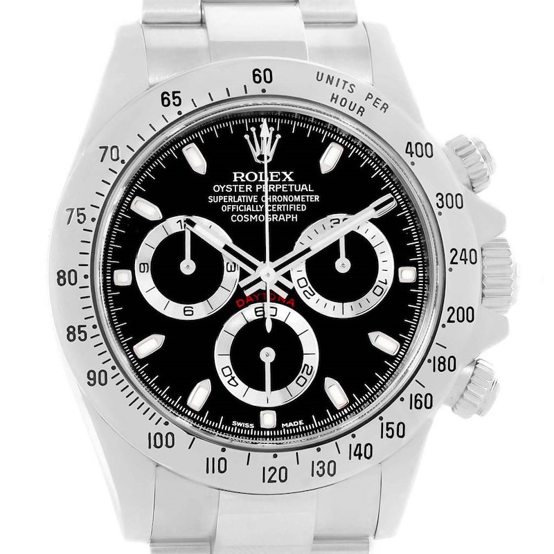 Rolex Daytona Black Dial Chronograph Steel Watch 116520 Box Card SwissWatchExpo