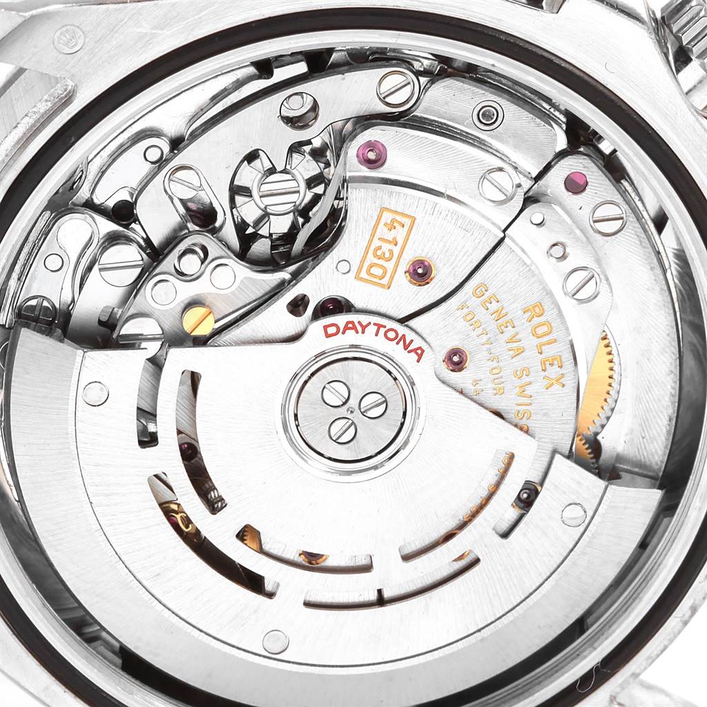 This image shows the movement mechanisms of a Rolex Daytona 116509 Men's White Gold Silver Dial 116509 Men's White Gold Silver Dial watch from a close-up angle.