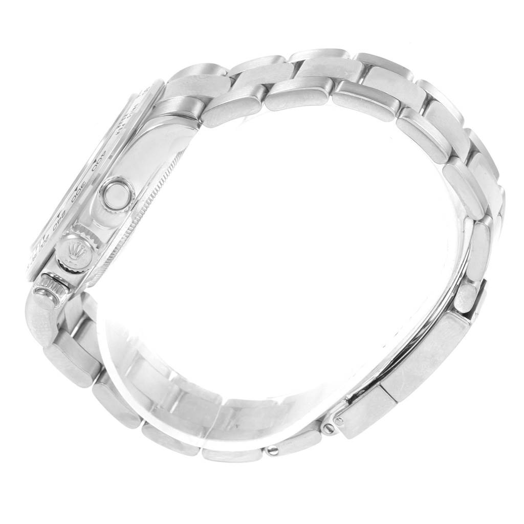 The image shows a side view of the Rolex Daytona 116509 Men's White Gold Silver Dial 116509 Men's White Gold Silver Dial watch, highlighting the bracelet, clasp, and some case features.