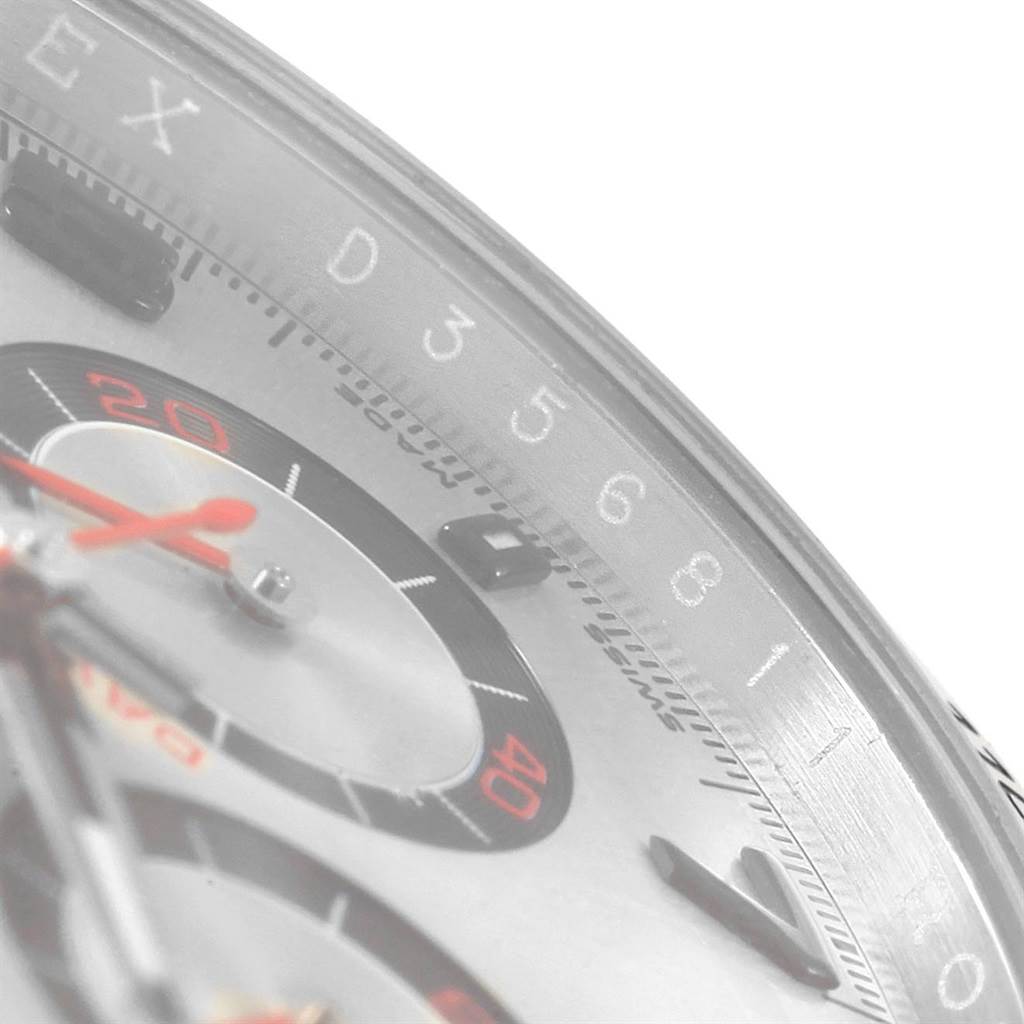 The image shows a close-up of the dial and bezel of a Rolex Daytona 116509 Men's White Gold Silver Dial 116509 Men's White Gold Silver Dial watch.