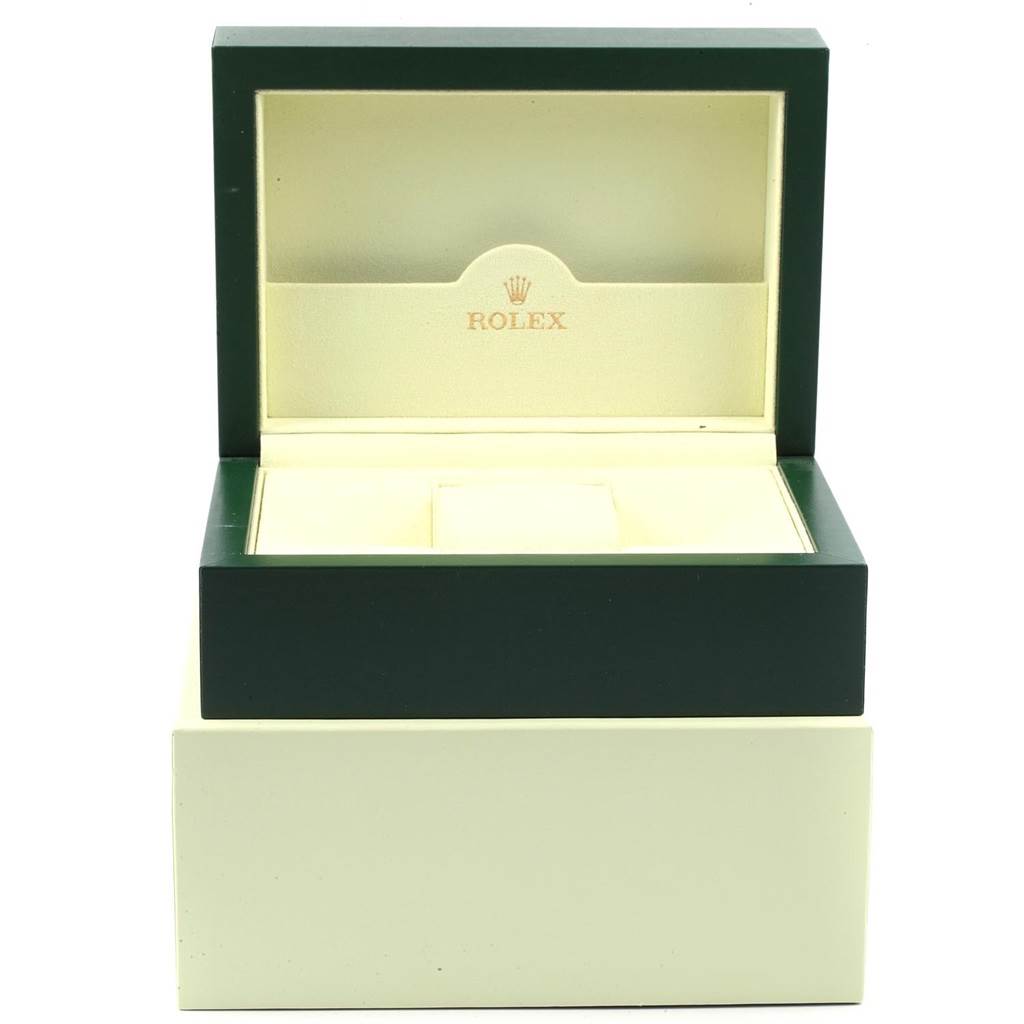 This is an open green and cream Rolex watch box for the Daytona model, showing the interior compartment and logo.