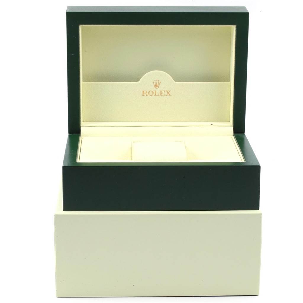 The image shows an open, empty box for a Rolex Daytona 116509 Men's White Gold Blue Dial 116509 Men's White Gold Blue Dial watch, viewed from a straight-on angle.