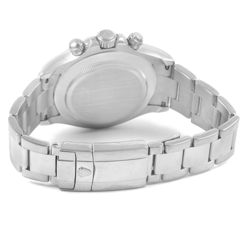 This image shows the back casing, bracelet, and clasp of a Rolex Daytona 116509 Men's White Gold Blue Dial 116509 Men's White Gold Blue Dial watch, viewed from the rear.