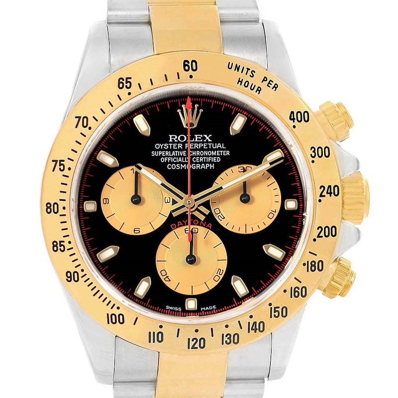 Rolex Daytona Black Dial Steel Yellow Gold Watch 116523 Box SwissWatchExpo