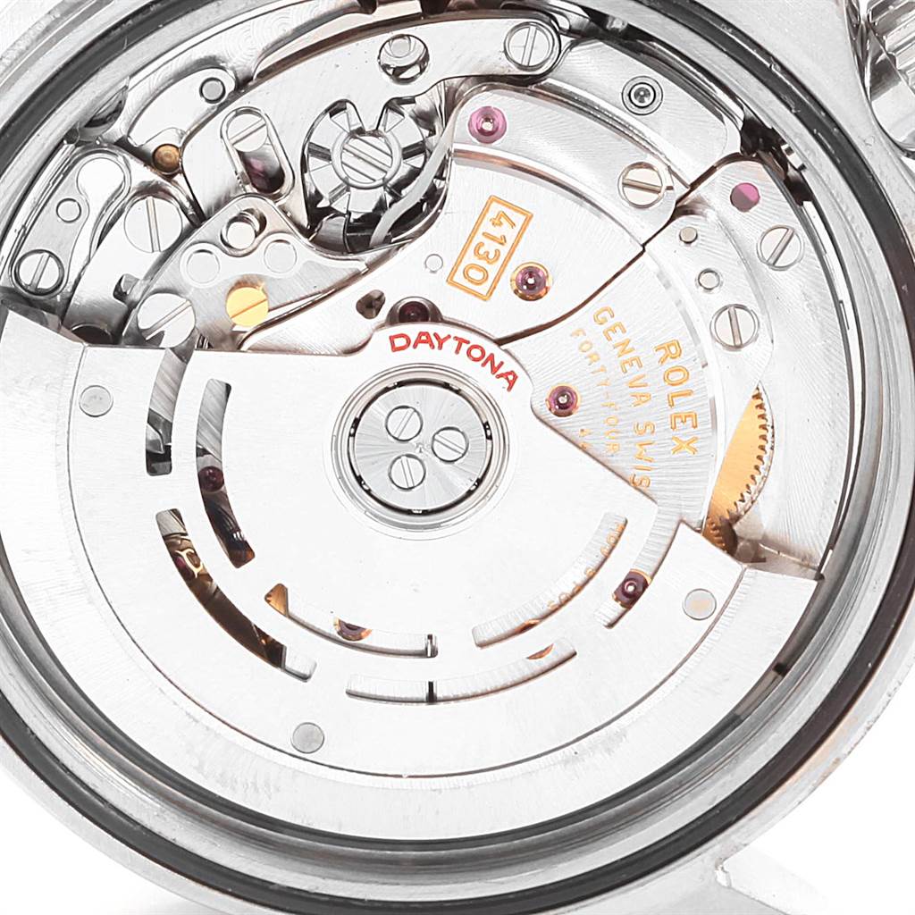 This image shows the movement mechanism of a Rolex Daytona 116520 Men's Stainless Steel White Dial 116520 Men's Stainless Steel White Dial watch from the back angle.