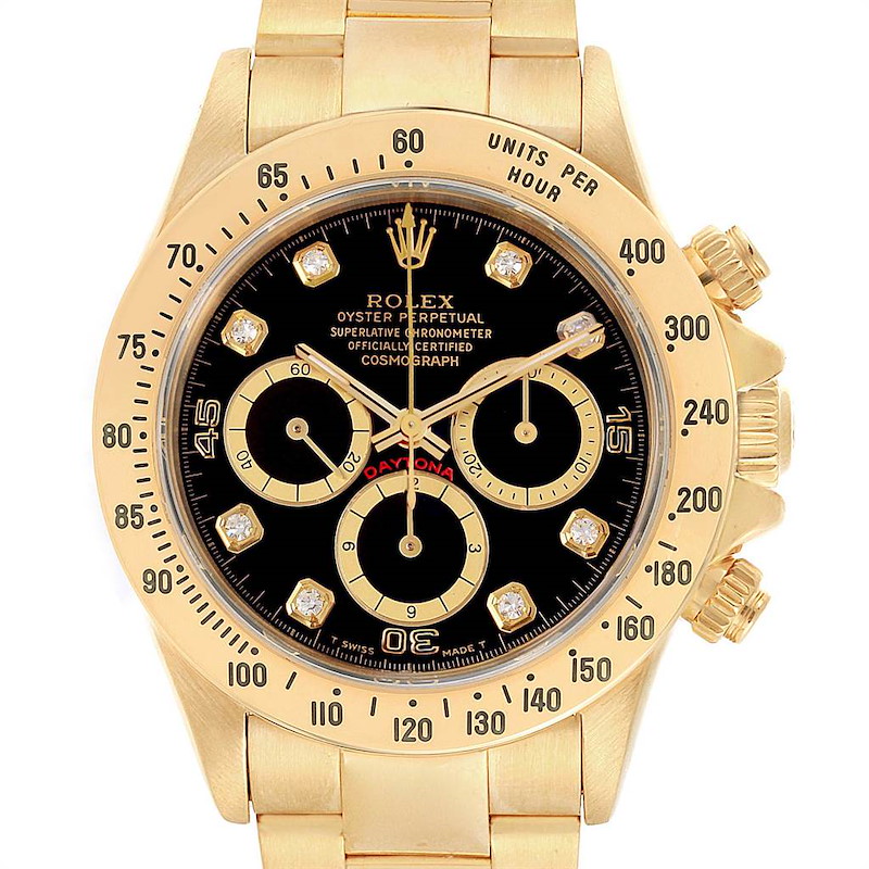 Rolex Daytona Yellow Gold Diamond Dial Chronograph Mens Watch 16528 SwissWatchExpo