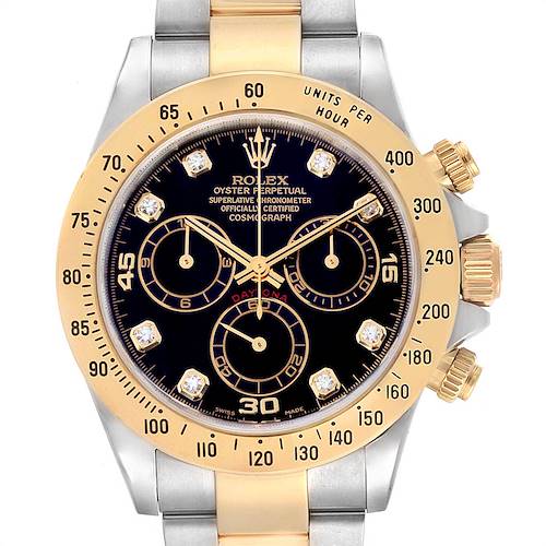 Photo of Rolex Daytona Steel Yellow Gold Diamond Chronograph Mens Watch 116523