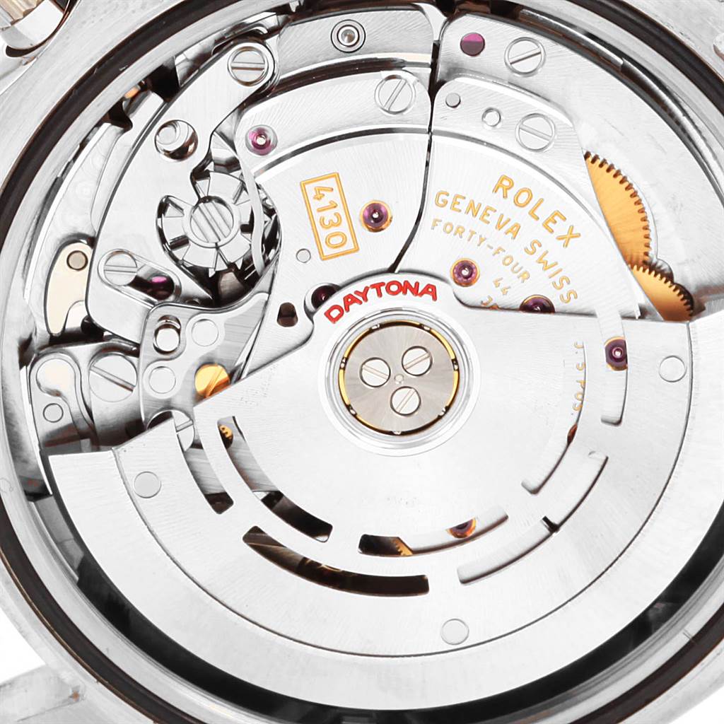 This image shows the detailed inner movement mechanism of a Rolex Daytona 116509 Men's White Gold Black Dial 116509 Men's White Gold Black Dial watch from a close-up angle.