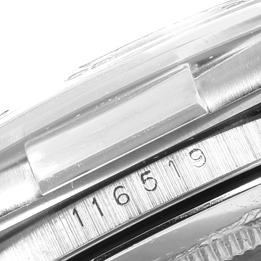 This image shows a close-up view of the side of a Rolex Daytona 116519 Men's White Gold Silver Dial 116519 Men's White Gold Silver Dial watch, focusing on the model number "116519."