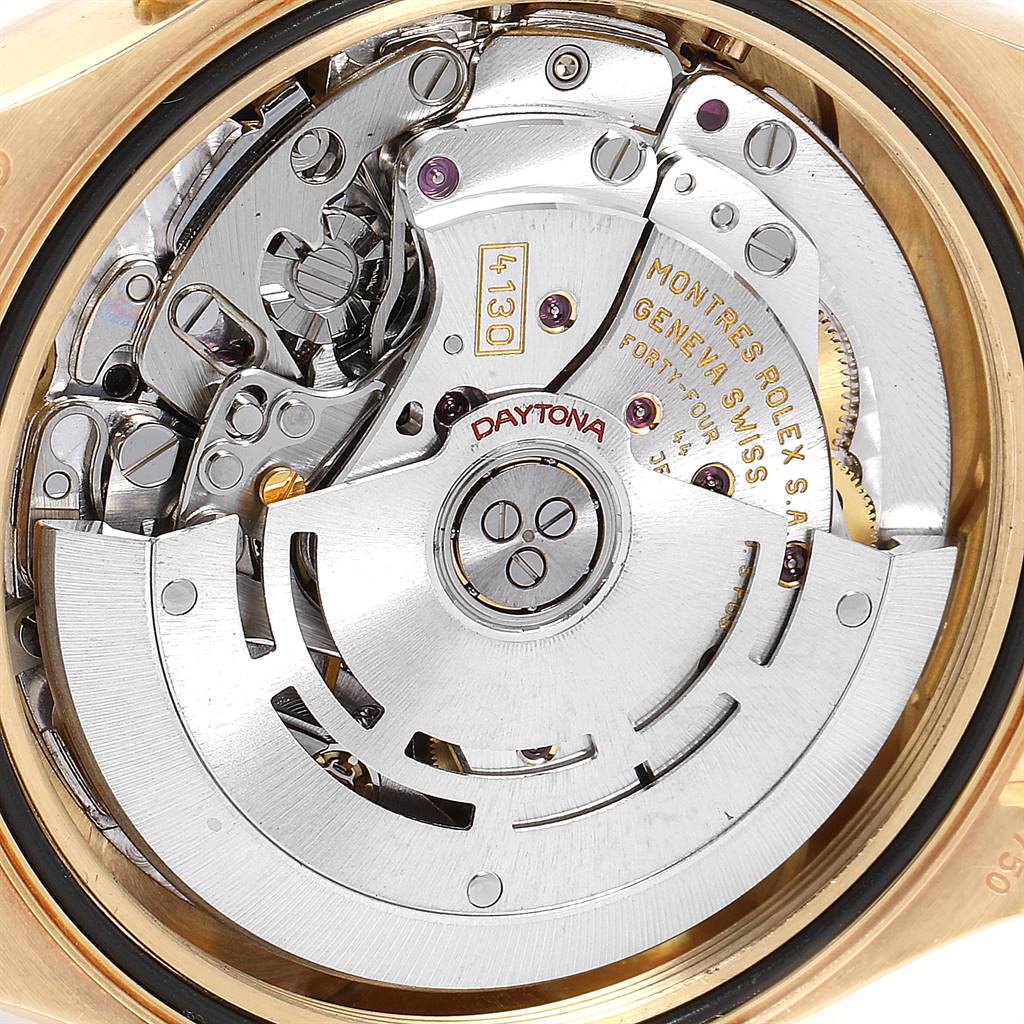 This image shows the intricate internal mechanism of the Rolex Daytona 116518 Men's Yellow Gold Champagne Dial 116518 Men's Yellow Gold Champagne Dial watch, viewed from the back.