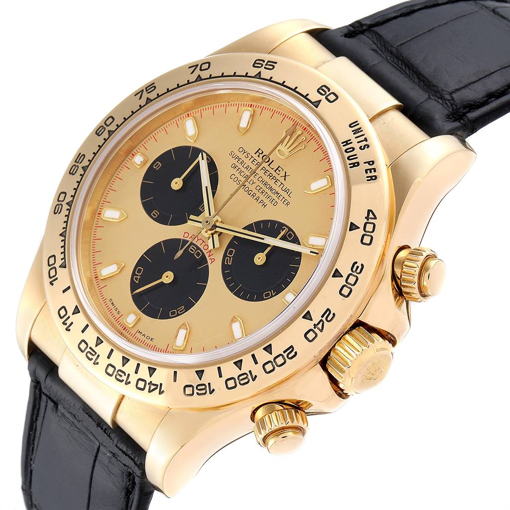 Rolex Daytona Yellow Gold Black Strap Mens Watch 116518 | SwissWatchExpo