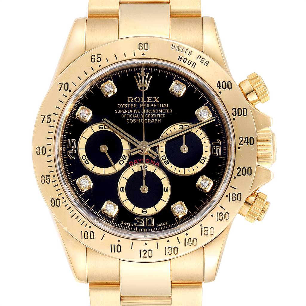 Rolex Daytona Yellow Gold Diamond Dial Chronograph Mens Watch 16528