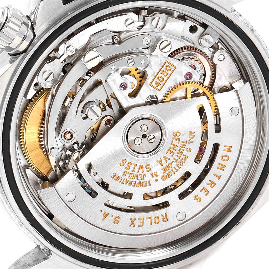 The image shows an open back view of a Rolex Daytona 16520 Men
s Stainless Steel Black Dial 16520 Men
s Stainless Steel Black Dial watch, displaying its internal automatic movement mechanisms.