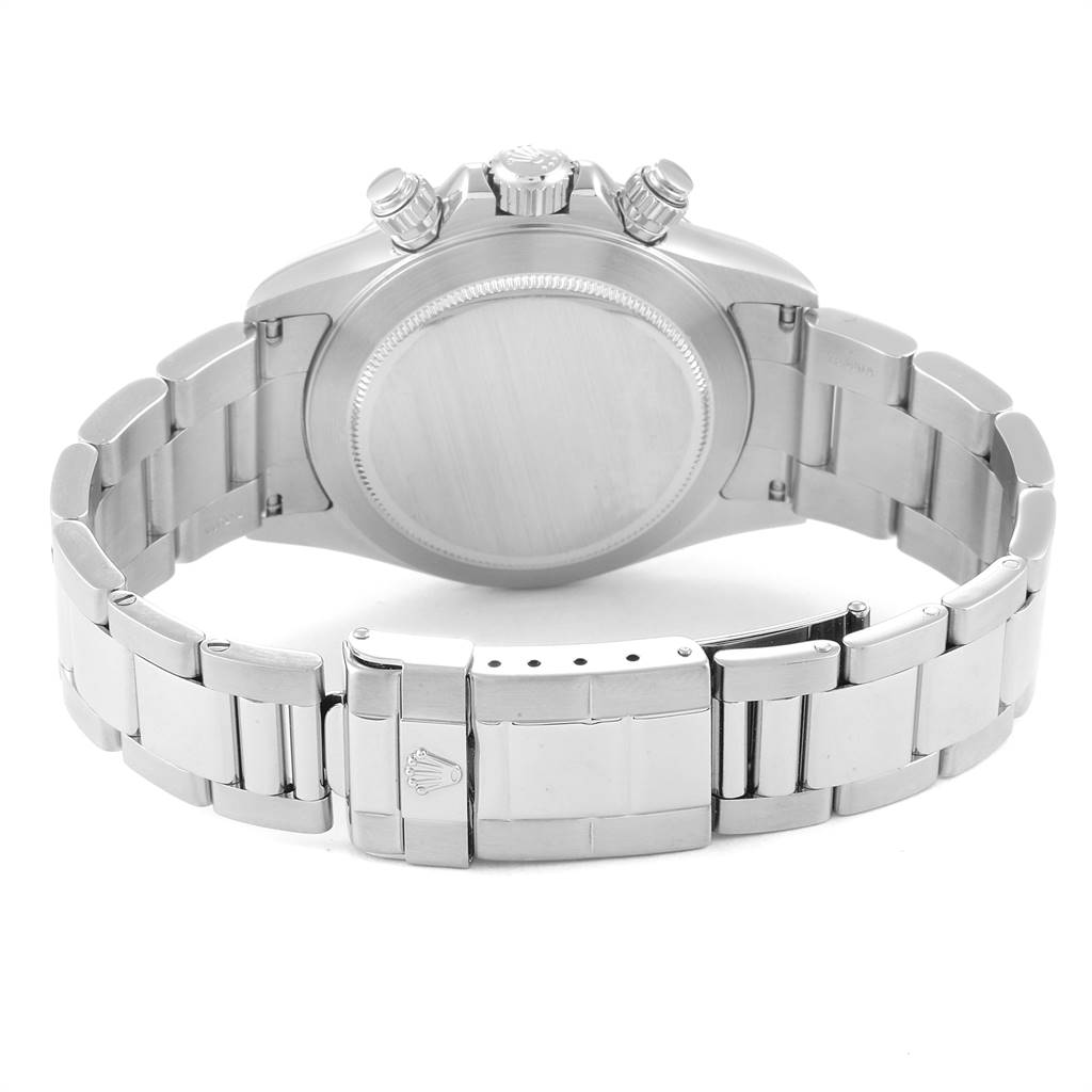 This image shows the back view and bracelet of a Rolex Daytona 16520 Men
s Stainless Steel Black Dial 16520 Men
s Stainless Steel Black Dial watch.