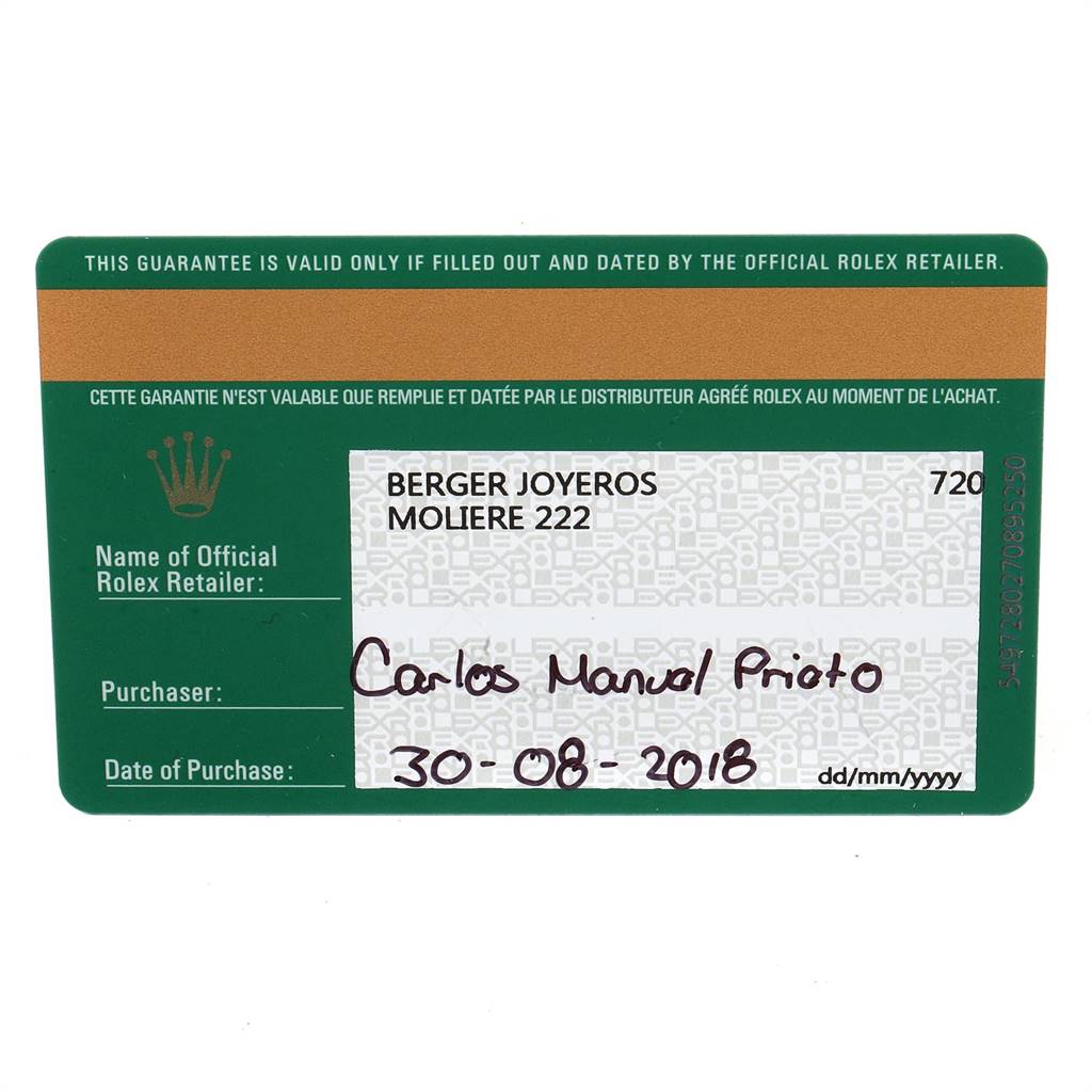 The image shows the guarantee card for a Rolex Daytona 116503 Men's Steel and Gold (two tone) White Dial 116503 Men's Steel and Gold (two tone) White Dial watch.