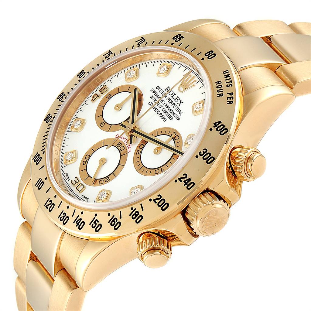 Rolex Daytona Yellow Gold White Diamond Dial Mens Watch 116528 Box ...