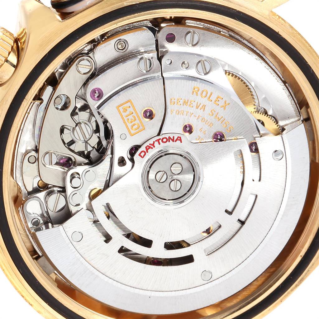 This image shows the movement and internal mechanism of a Rolex Daytona 116528 Men's Yellow Gold White Dial 116528 Men's Yellow Gold White Dial watch.