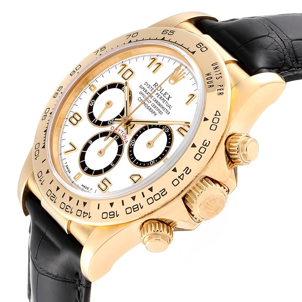 Rolex Daytona Yellow Gold White Dial Black Strap Mens Watch 16518 ...