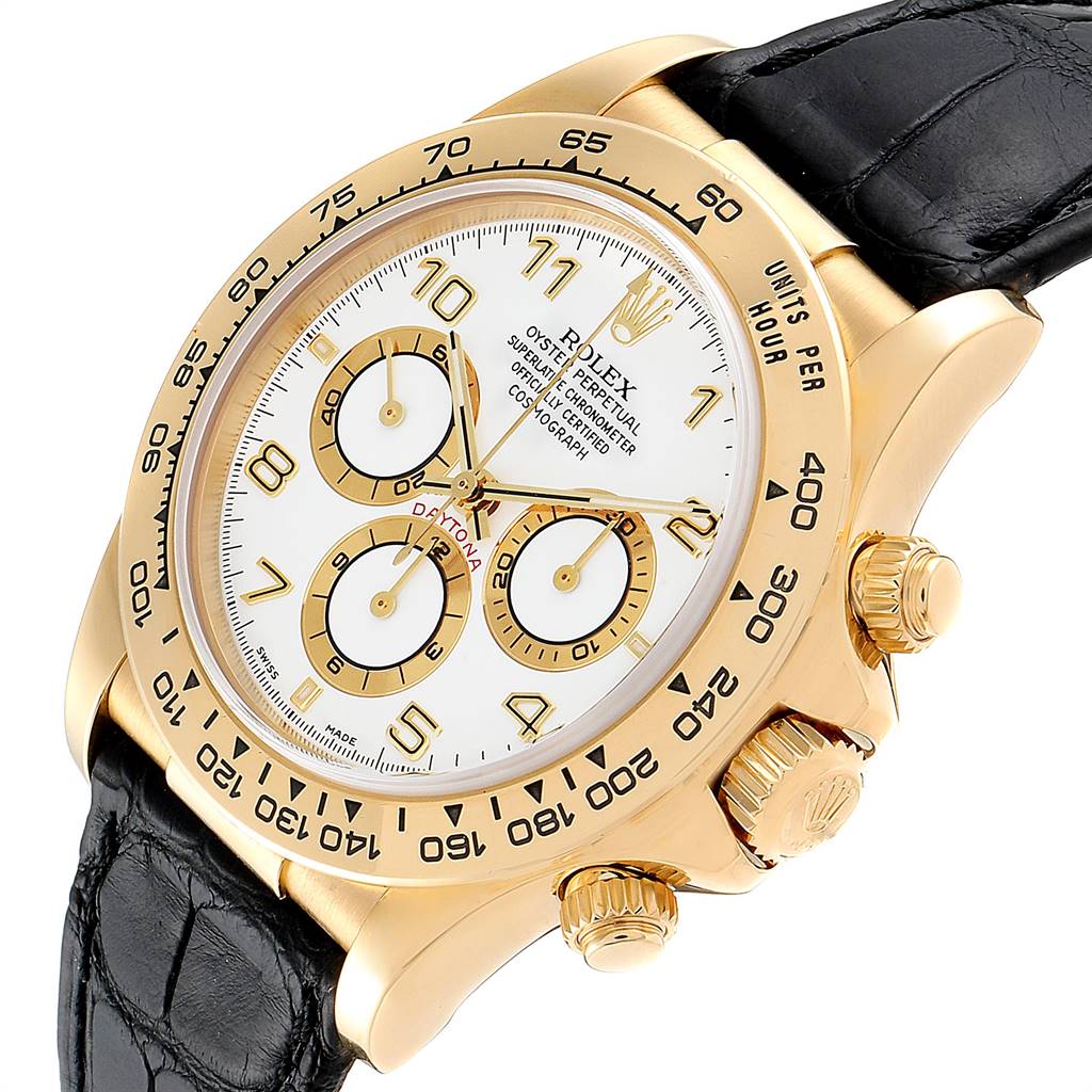 Rolex Daytona Yellow Gold White Dial Black Strap Mens Watch 16518 ...