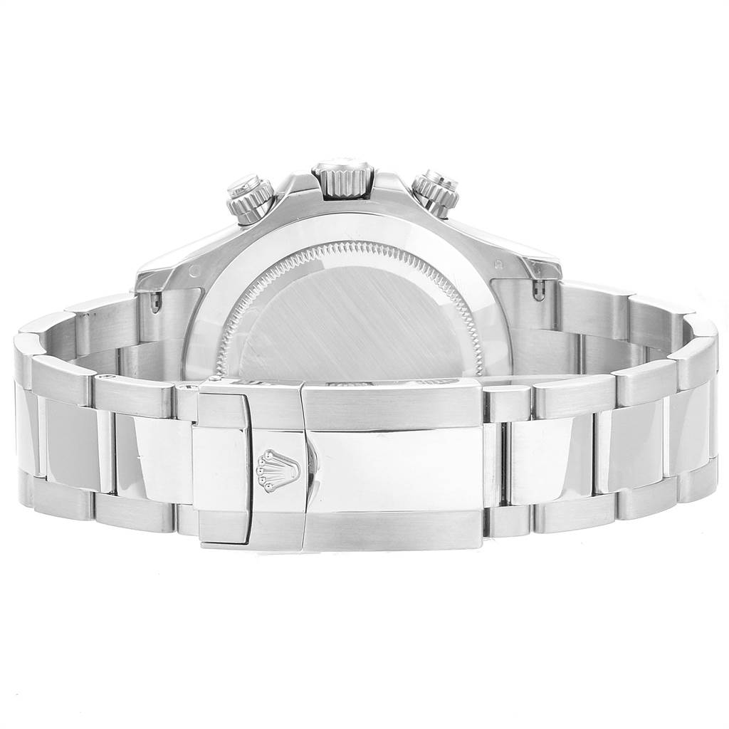 The image shows the back view of the Rolex Daytona 116509 Men's White Gold Silver Dial 116509 Men's White Gold Silver Dial watch, focusing on the case back, bracelet, and clasp.