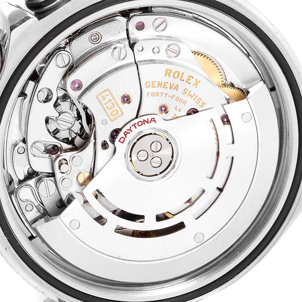 This image shows the intricate inner mechanism and movement of a Rolex Daytona 116520 Men's Stainless Steel White Dial 116520 Men's Stainless Steel White Dial watch.