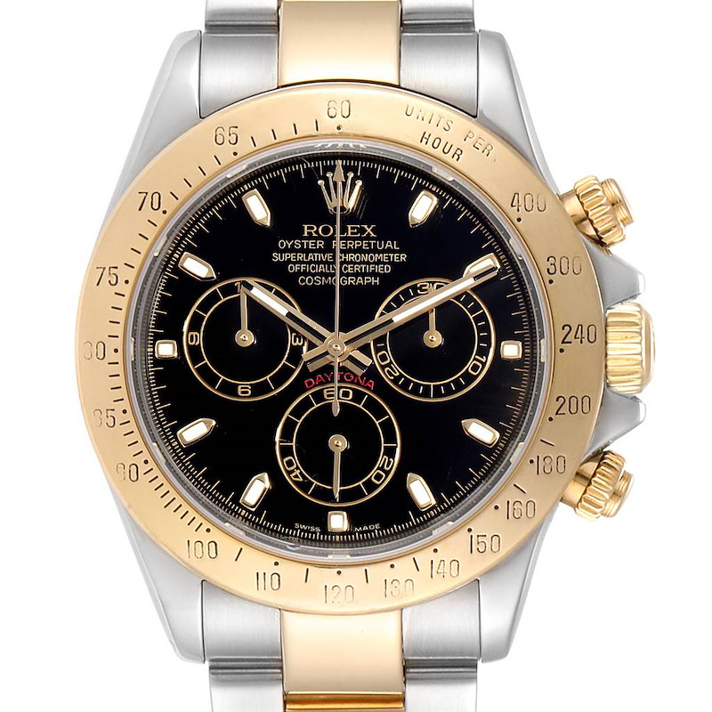 Rolex Daytona Steel Yellow Gold Black Dial Chronograph Mens Watch 116523 SwissWatchExpo