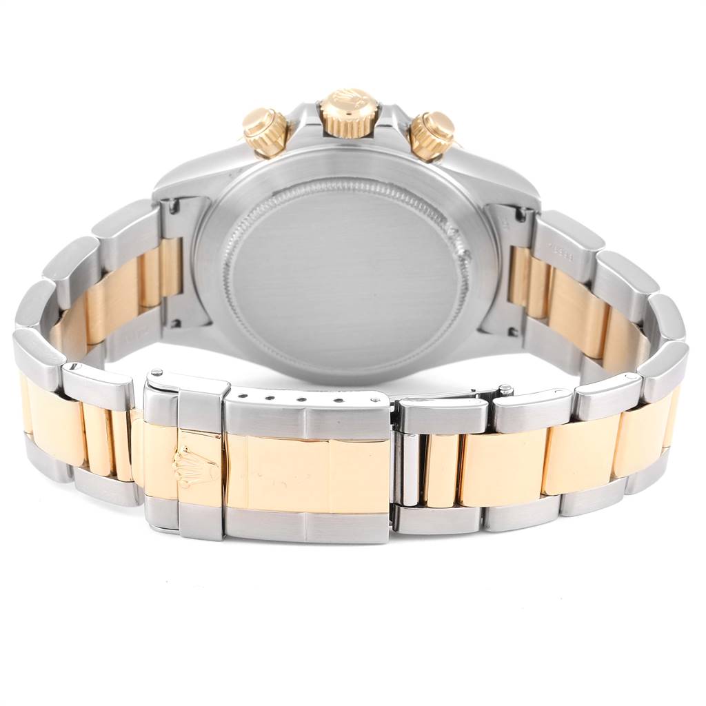 This image shows the back of the Rolex Daytona 16523 Men's Steel and Gold (two tone) Grey Dial 16523 Men's Steel and Gold (two tone) Grey Dial watch, highlighting its bracelet and clasp.