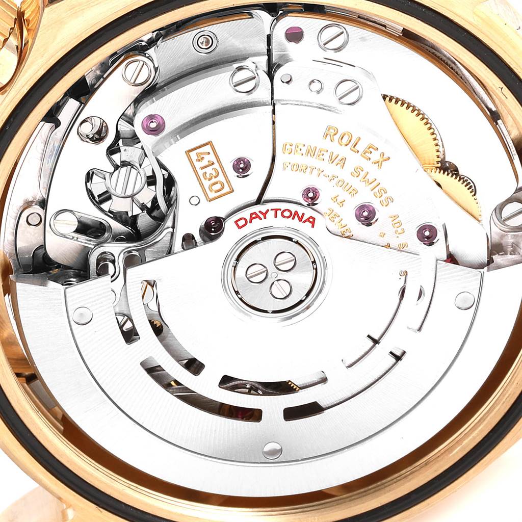 This image shows the inner mechanical movement of the Rolex Daytona 116508 Men's Yellow Gold Green Dial 116508 Men's Yellow Gold Green Dial watch viewed from the back.