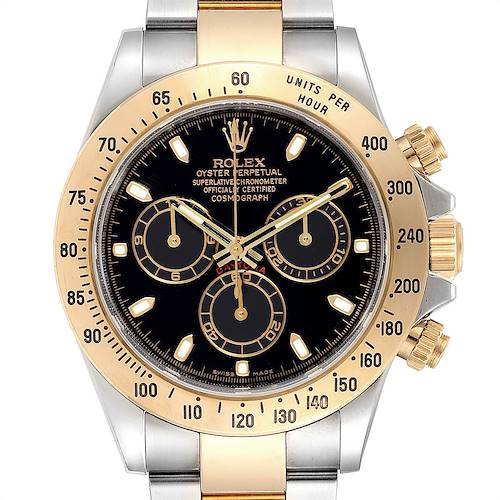 Photo of Rolex Daytona Steel Yellow Gold Black Dial Chronograph Mens Watch 116523