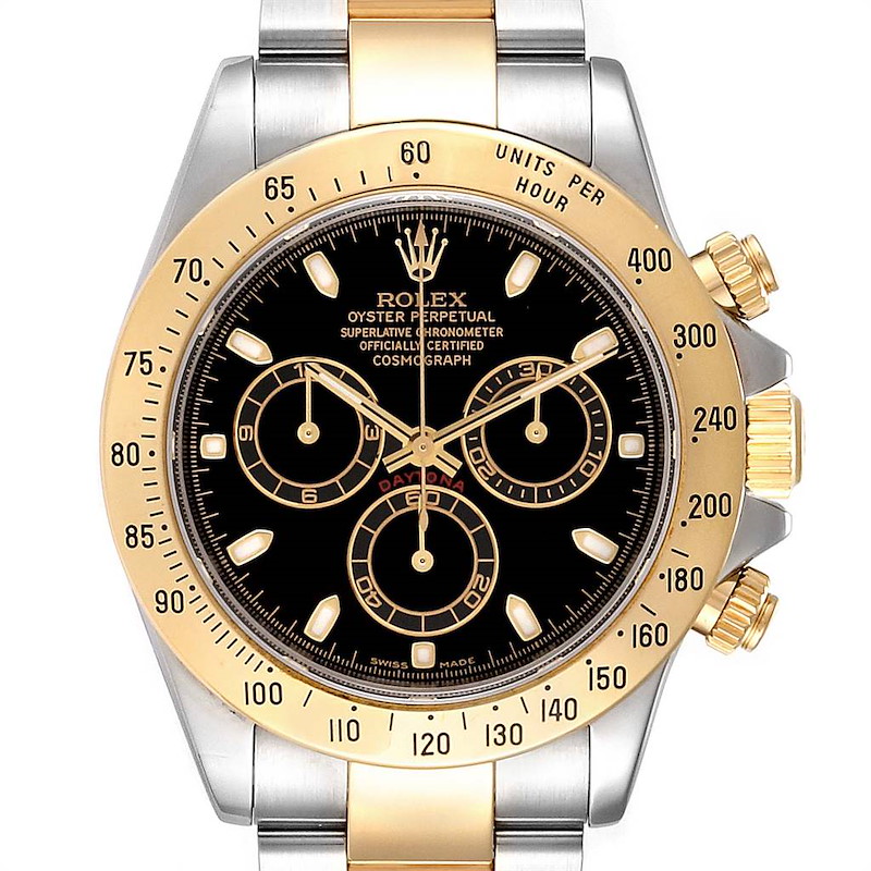 Rolex Daytona Steel Yellow Gold Black Dial Chronograph Mens Watch 116523 SwissWatchExpo
