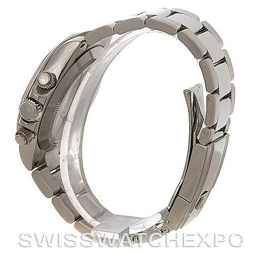 The image shows the side view and bracelet of a Rolex Daytona 116520 Men's Stainless Steel Black Dial 116520 Men's Stainless Steel Black Dial model watch.