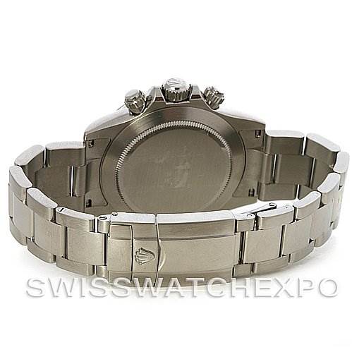 The image shows the back casing and bracelet of the Rolex Daytona 116520 Men's Stainless Steel Black Dial 116520 Men's Stainless Steel Black Dial watch from a rear angle.