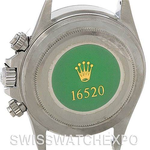 This image shows the back case and pushers of a Rolex Daytona 16520 Men's Stainless Steel White Dial 16520 Men's Stainless Steel White Dial model, with the model number "16520."