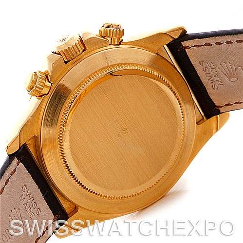 This image shows the back, crown, and pushers of a Rolex Daytona 16518 Men's Yellow Gold White Dial 16518 Men's Yellow Gold White Dial model watch.