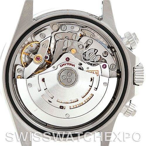 This image shows the internal mechanism of a Rolex Daytona 116520 Men's Stainless Steel White Dial 116520 Men's Stainless Steel White Dial watch from a back angle.
