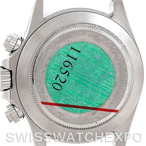 This image shows the back view of the case for a Rolex Daytona 116520 Men's Stainless Steel White Dial 116520 Men's Stainless Steel White Dial watch, displaying the model number 116520.