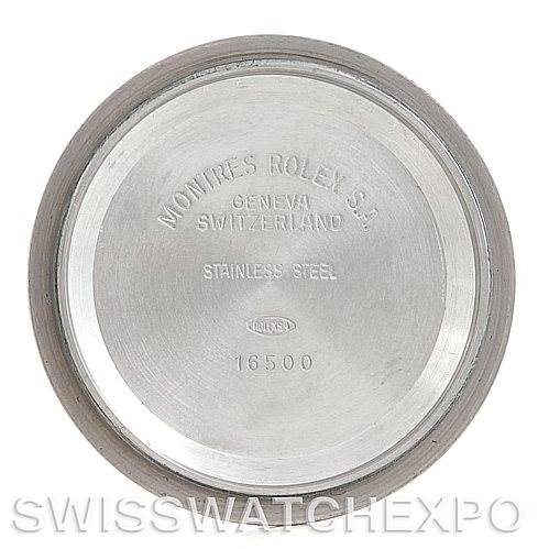 This image shows the case back of a Rolex Daytona 16520 Men's Stainless Steel Black Dial 16520 Men's Stainless Steel Black Dial watch, displaying engraved details on its interior.