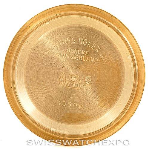 This image shows the interior case back of a Rolex Daytona 16518 Men's Yellow Gold White Dial 16518 Men's Yellow Gold White Dial watch with engravings including the model number.
