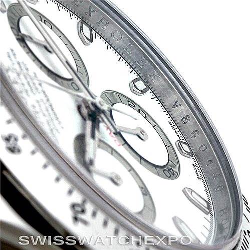 The image shows a close-up angled view of the dial and bezel of a Rolex Daytona 116520 Men's Stainless Steel White Dial 116520 Men's Stainless Steel White Dial watch.