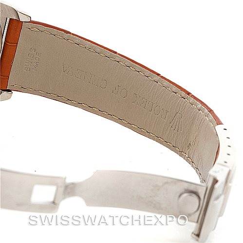 This image shows the interior of the leather strap and clasp of a Rolex Daytona 16519 Men's White Gold White Dial 16519 Men's White Gold White Dial watch.