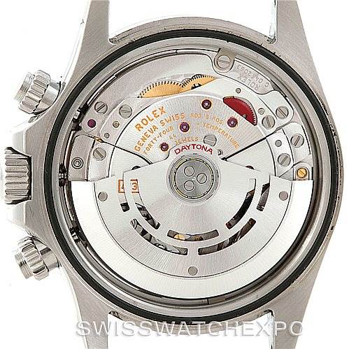 This image shows the case back removed, revealing the movement and mechanism of a Rolex Daytona 116520 Men's Stainless Steel Black Dial 116520 Men's Stainless Steel Black Dial watch.