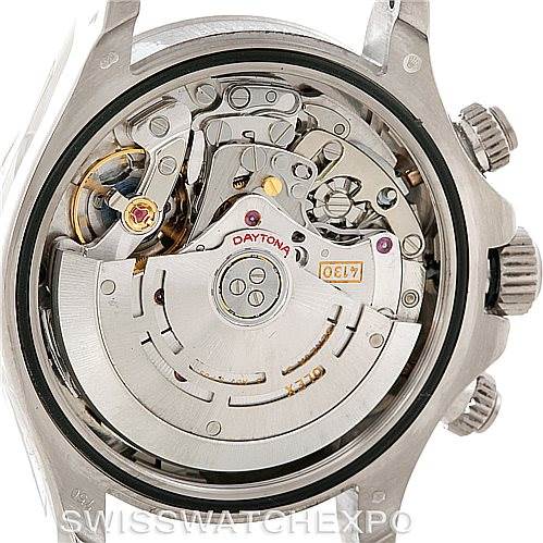 The image shows the internal movement mechanism of a Rolex Daytona 116509 Men's White Gold Black Dial 116509 Men's White Gold Black Dial watch viewed from the case back.